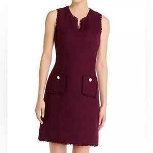Karl Lagerfeld Tonal Tweed Burgundy Sleeveless Mini Dress‎ with Pockets Size 12